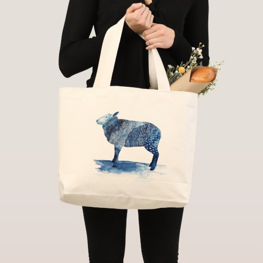 Kobalt Blue Farm Animals - Schapen Grote Tote Bag (Voorkant (product))