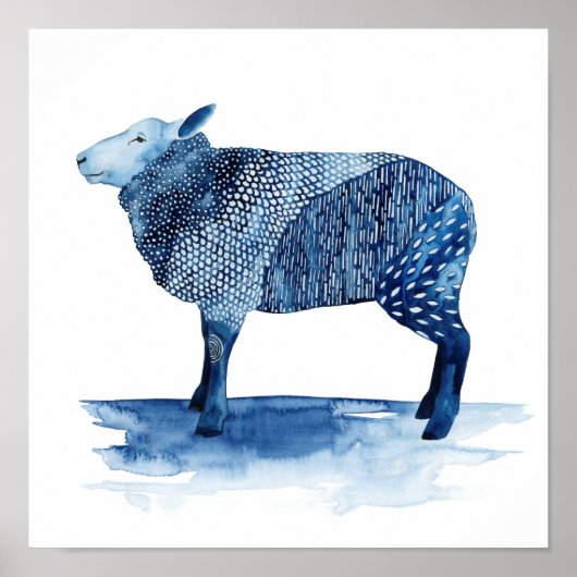 Kobalt Blue Farm Animals - Schapen Poster (Voorkant)