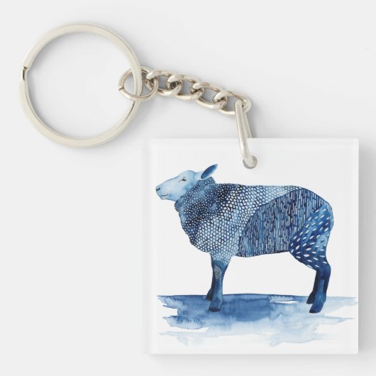 Kobalt Blue Farm Animals - Schapen Sleutelhanger (Voorkant)
