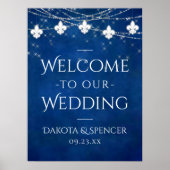 Kobalt Blue Fleur de Lis Light | Welkom bruiloft Poster (Voorkant)