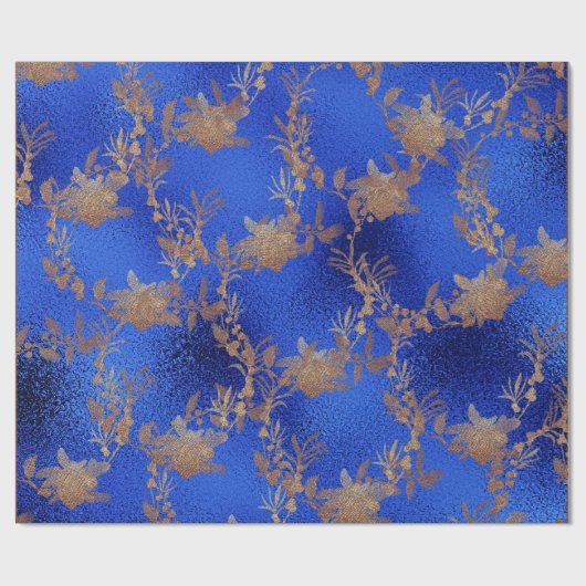 Kobalt Blue Glass Old Gold Wreatmetalen Cadeaupapier (Vlak)