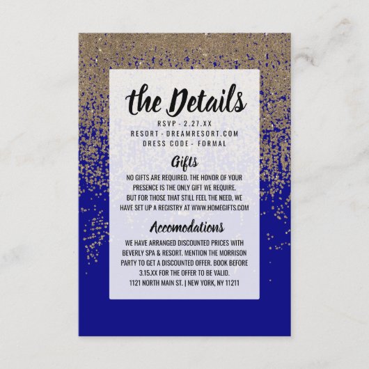 Kobalt Blue Glitter Ombre Gradient Informatiekaartje (Voorkant)