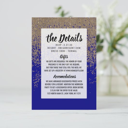 Kobalt Blue Glitter Ombre Gradient Informatiekaartje (Staand voorkant)