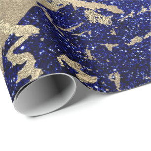 Kobalt Blue Glitter Sepia Gold Marble Stone Metal Cadeaupapier
