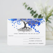 Kobalt Blue Heart Leaf Tree Weddenschap RSVP (Staand voorkant)