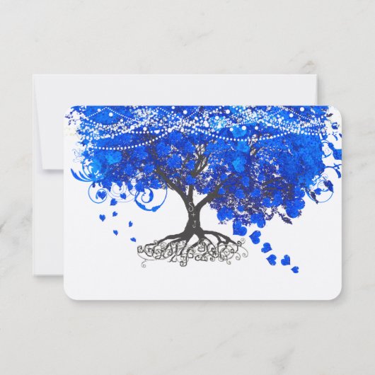 Kobalt Blue Heart Leaf Tree Weddenschap RSVP (Achterkant)
