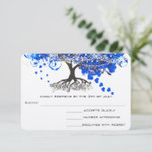 Kobalt Blue Heart Leaf Tree Weddenschap RSVP Kaartje (Staand voorkant)
