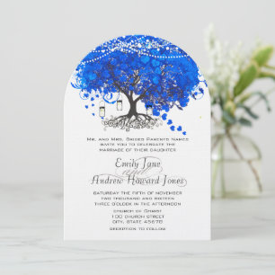 Kobalt Blue Heart Leaf Tree Wedding Kaart