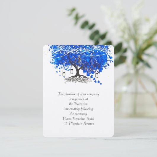 Kobalt Blue Heart Leaf Tree Wedding Kaart (Staand voorkant)