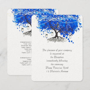 Kobalt Blue Heart Leaf Tree Wedding Kaart