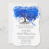 Kobalt Blue Heart Leaf Tree Wedding Kaart (Voorkant)