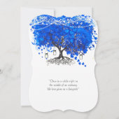 Kobalt Blue Heart Leaf Tree Wedding Kaart (Achterkant)