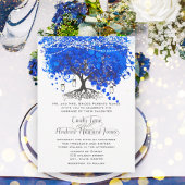 Kobalt Blue Heart Leaf Tree Wedding Kaart