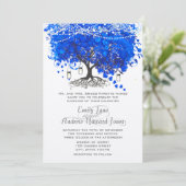 Kobalt Blue Heart Leaf Tree Wedding Kaart (Staand voorkant)