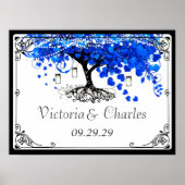 Kobalt Blue Heart Leaf Tree Wedding Poster (Voorkant)