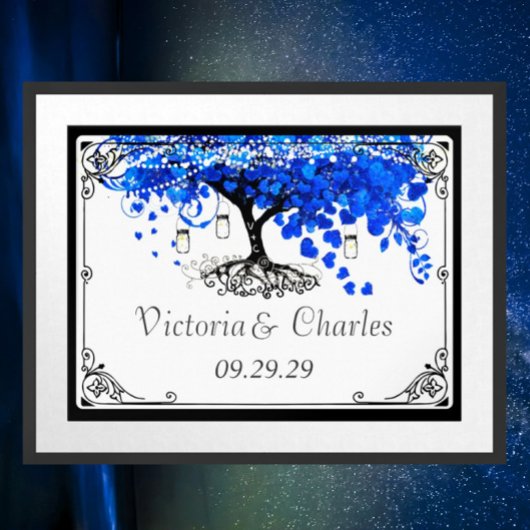Kobalt Blue Heart Leaf Tree Wedding Poster