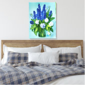 Kobalt Blue Hyacinths en Hydrangeas Canvas Afdruk (Insitu (Slaapkamer))