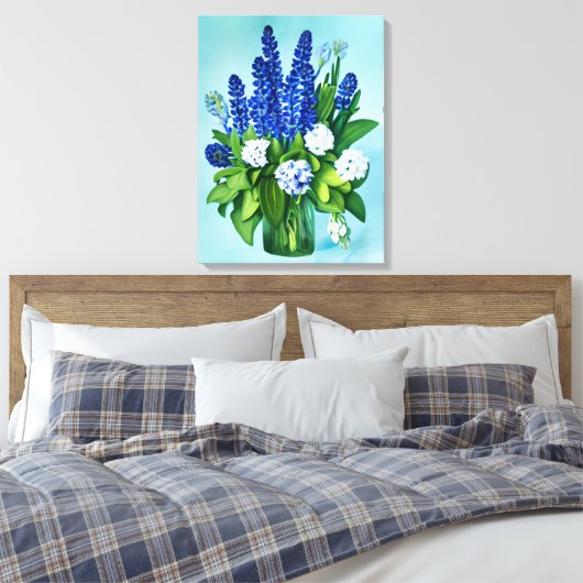 Kobalt Blue Hyacinths en Hydrangeas Canvas Afdruk (Insitu (Slaapkamer))