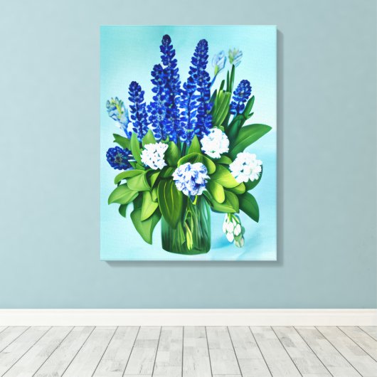 Kobalt Blue Hyacinths en Hydrangeas Canvas Afdruk (Insitu (Houten vloer))