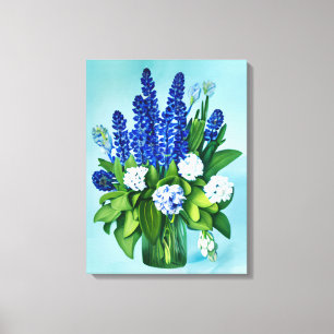 Kobalt Blue Hyacinths en Hydrangeas Canvas Afdruk