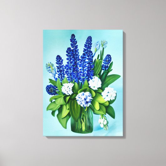 Kobalt Blue Hyacinths en Hydrangeas Canvas Afdruk (Voorkant)