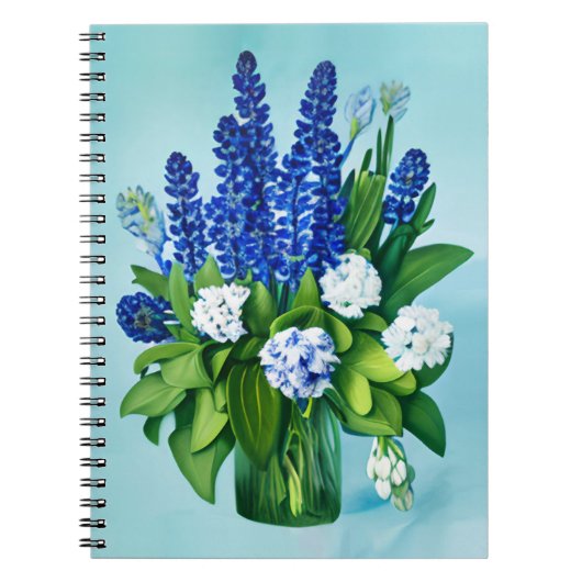 Kobalt Blue Hyacinths en Hydrangeas Notitieboek (Voorkant)