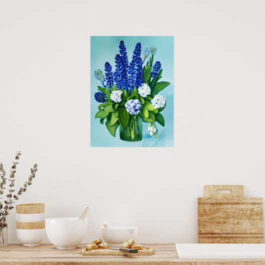 Kobalt Blue Hyacinths en Hydrangeas Poster (Keuken)