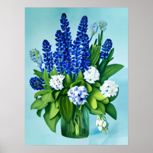 Kobalt Blue Hyacinths en Hydrangeas Poster