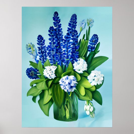 Kobalt Blue Hyacinths en Hydrangeas Poster (Voorkant)