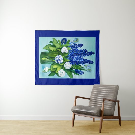 Kobalt Blue Hyacinths en Hydrangeas Wandkleed (In Situ (horizontaal))