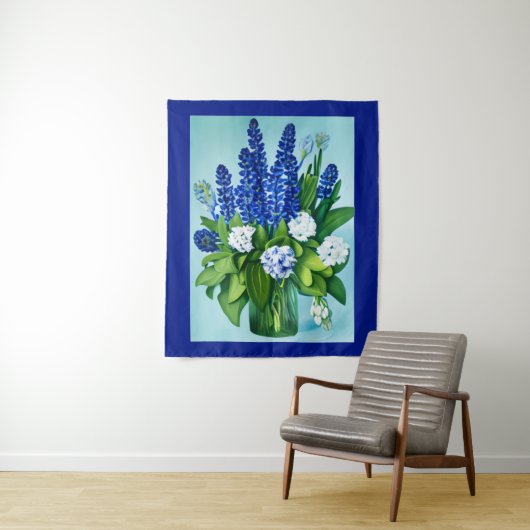 Kobalt Blue Hyacinths en Hydrangeas Wandkleed (In situ)