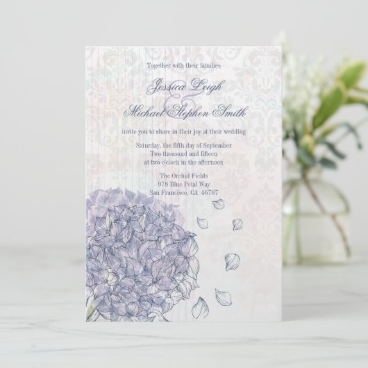 Kobalt blue hydrangea flower trouwuitnodiging kaart (Staand voorkant)