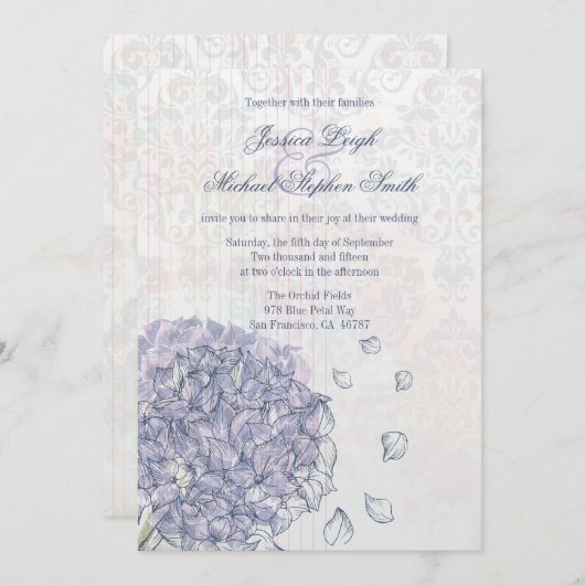 Kobalt blue hydrangea flower trouwuitnodiging kaart (Voorkant / Achterkant)