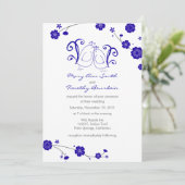 Kobalt Blue, Lovevogels Wedding Invitation Kaart (Staand voorkant)