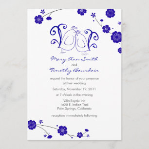 Kobalt Blue, Lovevogels Wedding Invitation Kaart