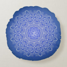 Kobalt Blue om Mandala Meditation Round Pillow