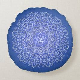 Kobalt Blue om Mandala Meditation Round Pillow Rond Kussen