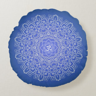Kobalt Blue om Mandala Meditation Round Pillow Rond Kussen
