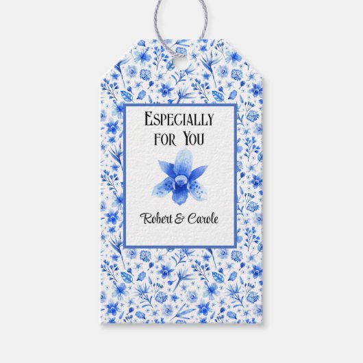 Kobalt Blue Orchid Tropic Flowers Matching Cadeaulabel (Voorkant)