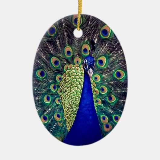 Kobalt Blue Peacock Keramisch Ornament (Voorkant)