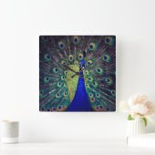 Kobalt Blue Peacock Vierkante Klok (Huis)