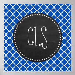 Kobalt Blue Quatrefoil; Retro Chalkboard Poster