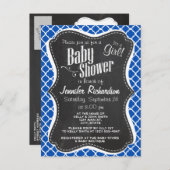 Kobalt Blue Quatrefoil; Retro Chalkboard Uitnodiging Briefkaart (Voorkant / Achterkant)