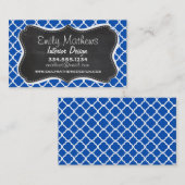 Kobalt Blue Quatrefoil; Retro Chalkboard Visitekaartje (Voorkant / Achterkant)
