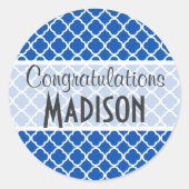 Kobalt Blue Quatrefoil Ronde Sticker (Voorkant)