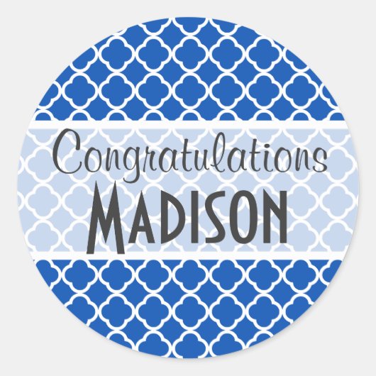 Kobalt Blue Quatrefoil Ronde Sticker (Voorkant)