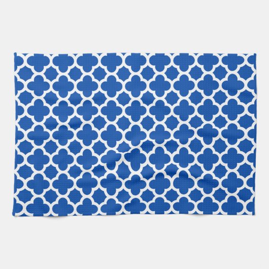 Kobalt Blue Quatrefoil Trellis Pattern Kitchen Tow Theedoek (Horizontaal)