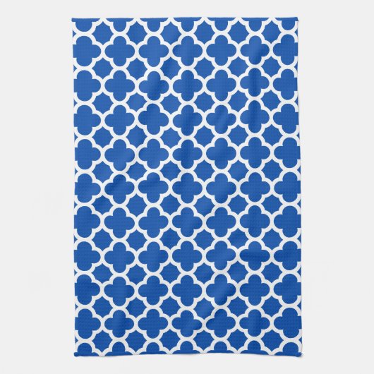Kobalt Blue Quatrefoil Trellis Pattern Kitchen Tow Theedoek (Verticaal)