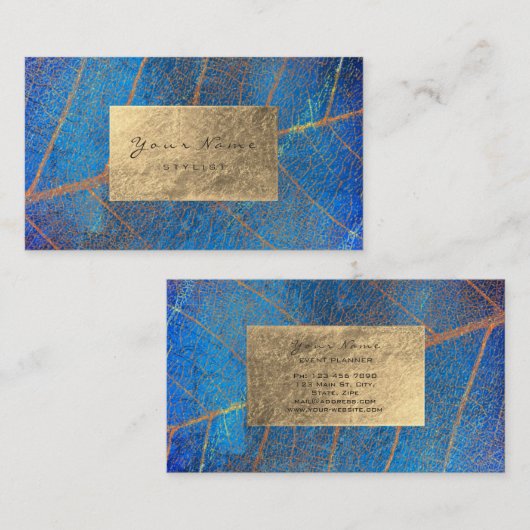 Kobalt Blue Sapphire Sepia Botanische Folie Visitekaartje (Voorkant / Achterkant)