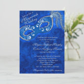  kobalt Blue Silver Masquerade Ball Wedding Kaart (Staand voorkant)